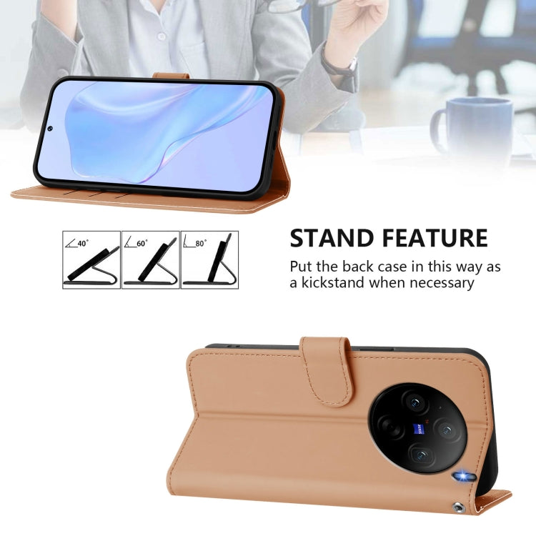 For vivo X100S 5G Skin Feel Solid Color Leather Phone Case with Lanyard