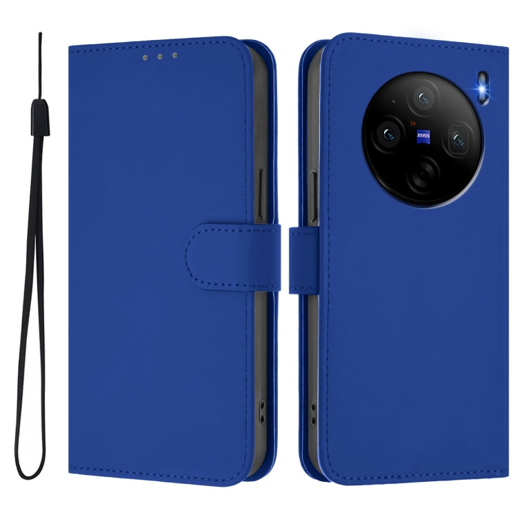For vivo X100S 5G Skin Feel Solid Color Leather Phone Case with Lanyard