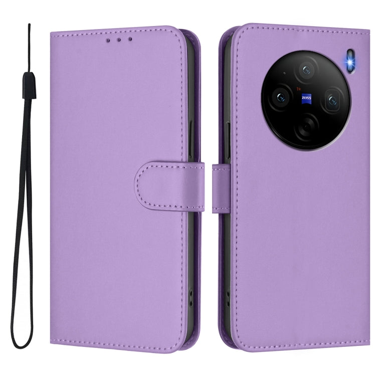 For vivo X100S 5G Skin Feel Solid Color Leather Phone Case with Lanyard
