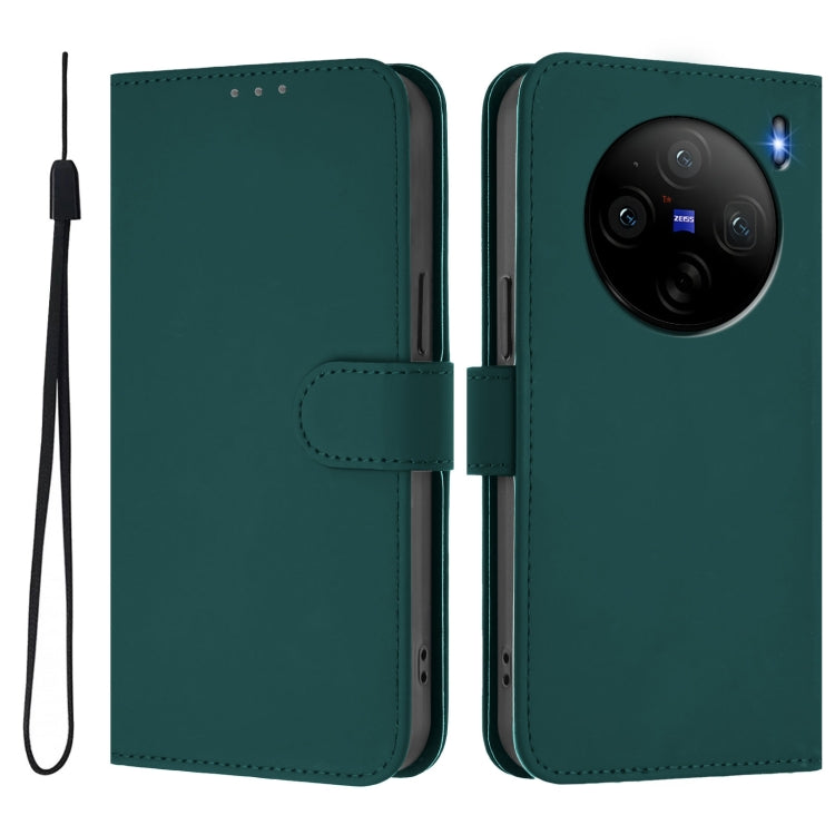 For vivo X100S 5G Skin Feel Solid Color Leather Phone Case with Lanyard
