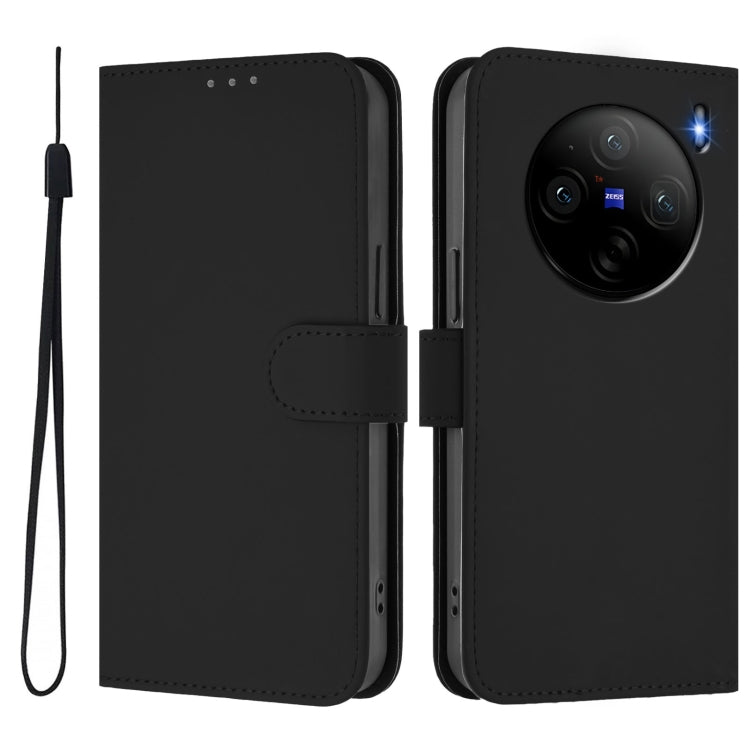 For vivo X100S 5G Skin Feel Solid Color Leather Phone Case with Lanyard