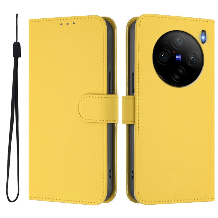 For vivo X100S 5G Skin Feel Solid Color Leather Phone Case with Lanyard