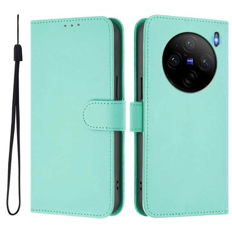 For vivo X100S 5G Skin Feel Solid Color Leather Phone Case with Lanyard