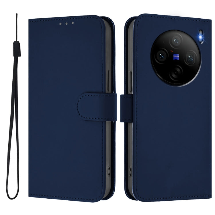 For vivo X100S 5G Skin Feel Solid Color Leather Phone Case with Lanyard
