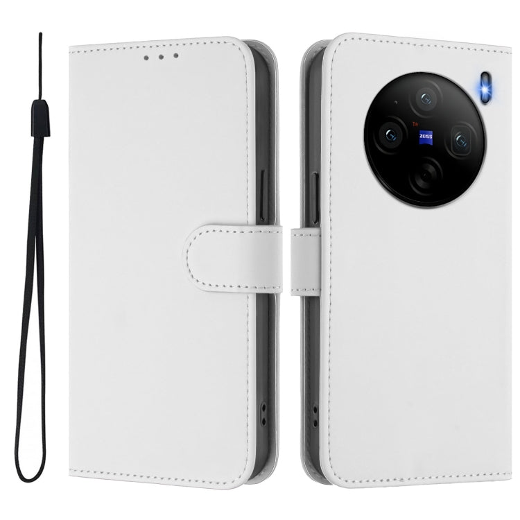 For vivo X100S 5G Skin Feel Solid Color Leather Phone Case with Lanyard