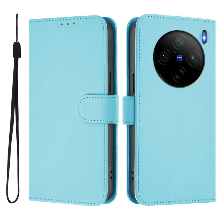 For vivo X100S 5G Skin Feel Solid Color Leather Phone Case with Lanyard