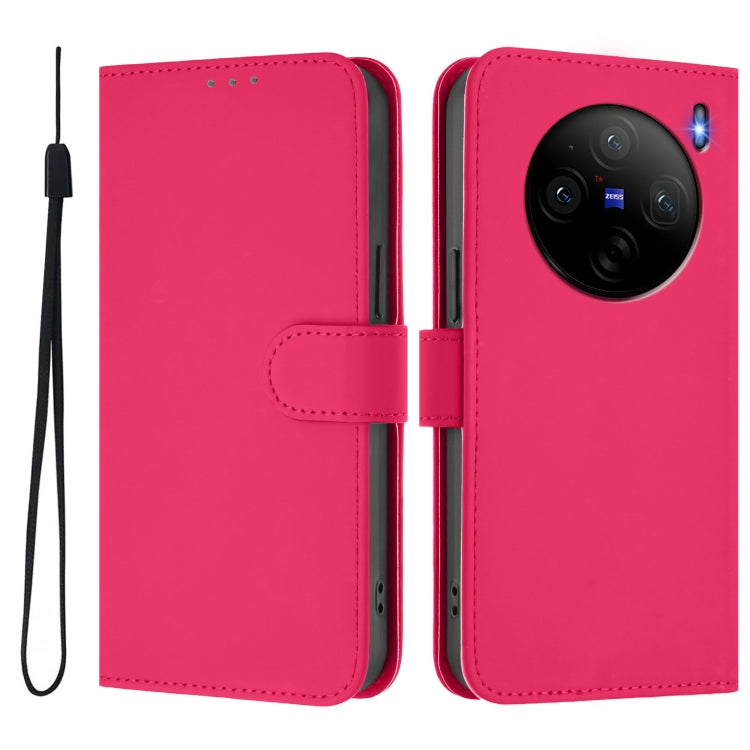 For vivo X100S 5G Skin Feel Solid Color Leather Phone Case with Lanyard
