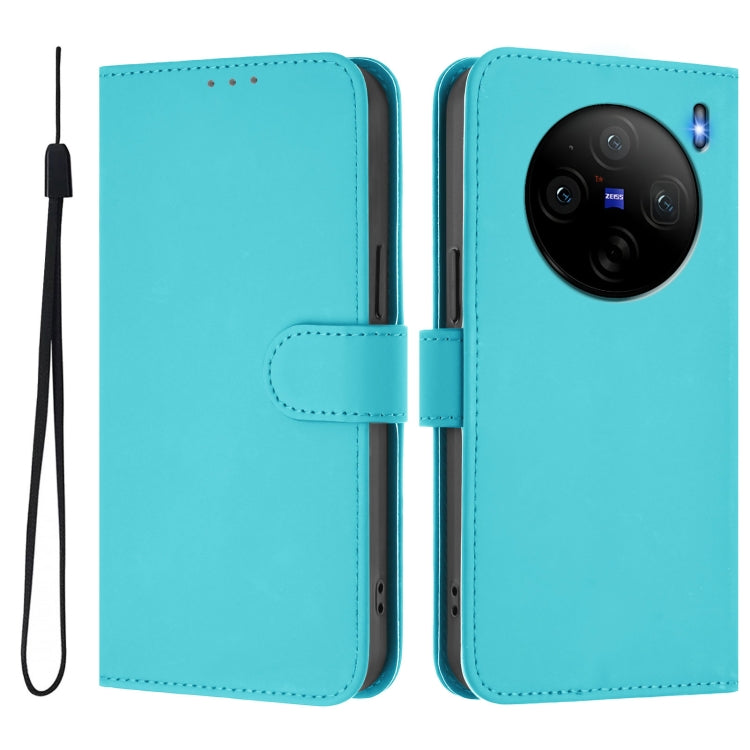 For vivo X100S 5G Skin Feel Solid Color Leather Phone Case with Lanyard