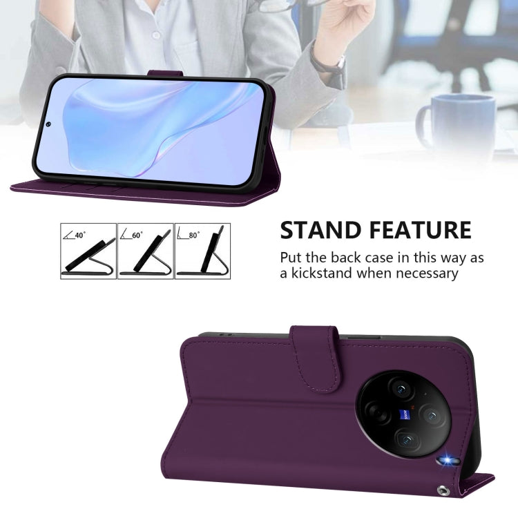 For vivo X100S 5G Skin Feel Solid Color Leather Phone Case with Lanyard