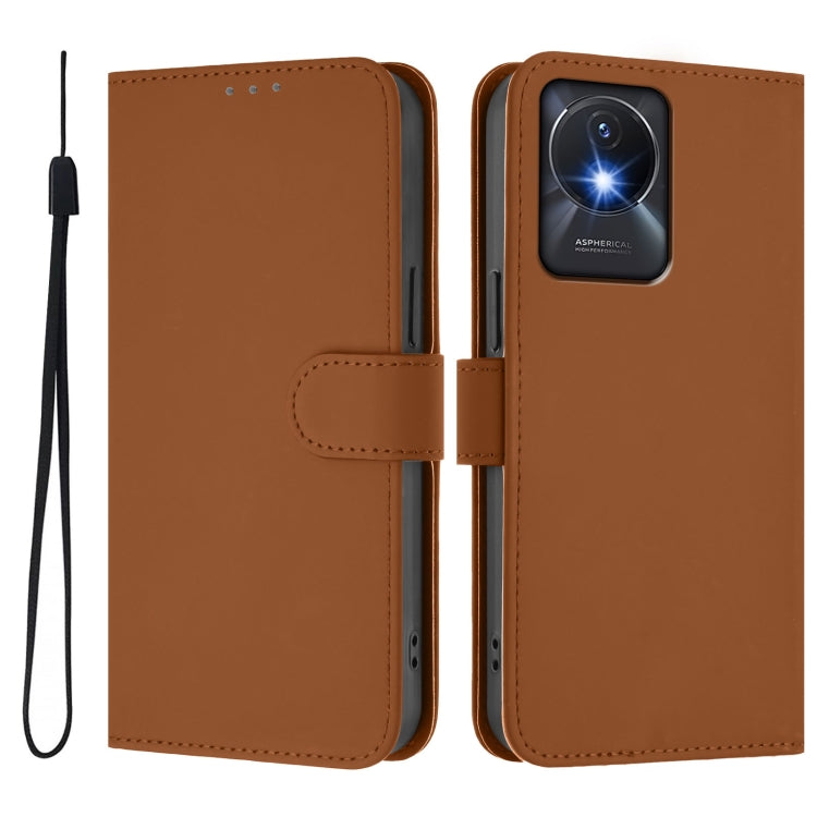 For vivo Y02A 4G / Y02 4G / Y11 2023 Skin Feel Solid Color Leather Phone Case with Lanyard