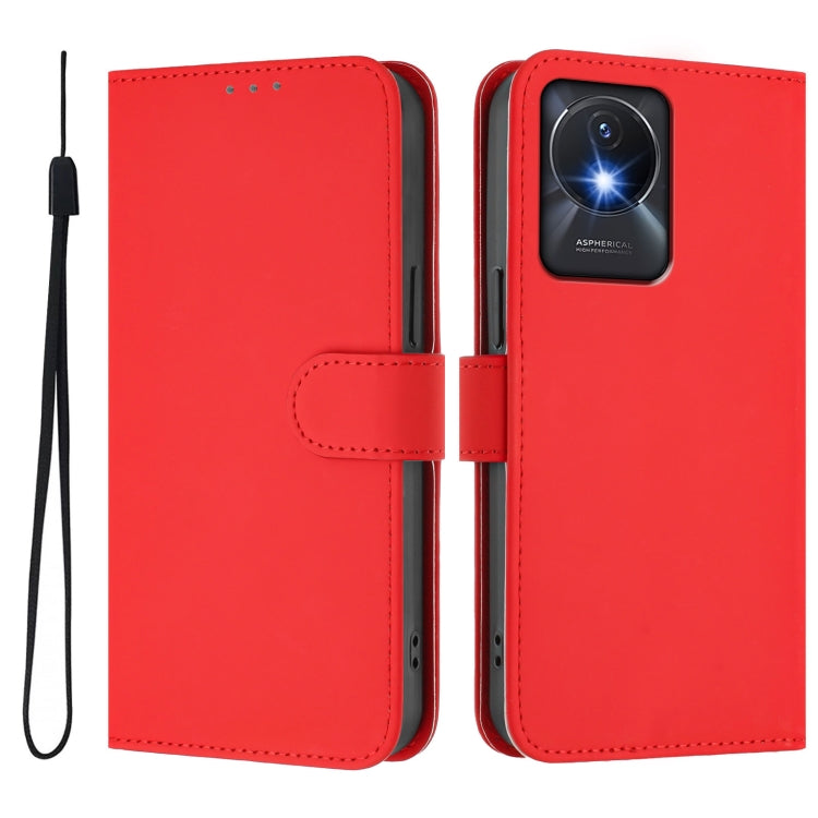 For vivo Y02A 4G / Y02 4G / Y11 2023 Skin Feel Solid Color Leather Phone Case with Lanyard