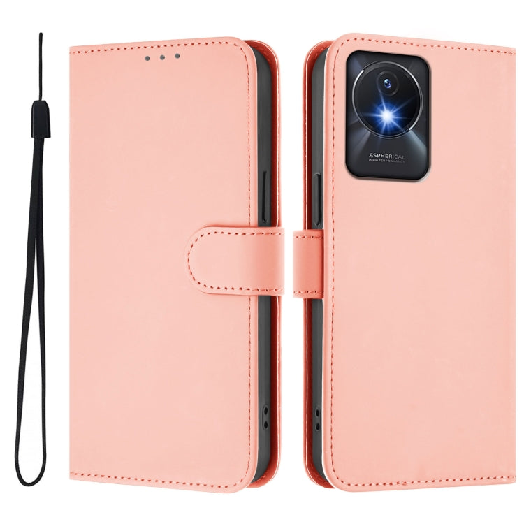 For vivo Y02A 4G / Y02 4G / Y11 2023 Skin Feel Solid Color Leather Phone Case with Lanyard