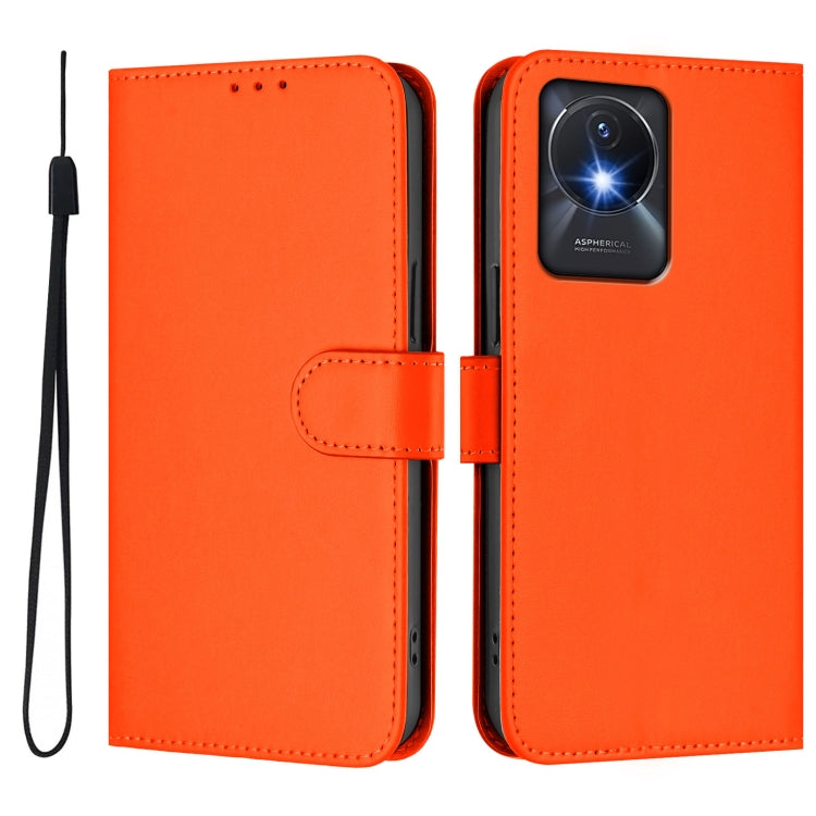 For vivo Y02A 4G / Y02 4G / Y11 2023 Skin Feel Solid Color Leather Phone Case with Lanyard