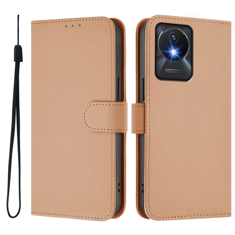 For vivo Y02A 4G / Y02 4G / Y11 2023 Skin Feel Solid Color Leather Phone Case with Lanyard