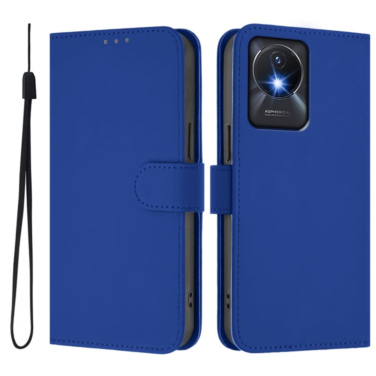 For vivo Y02A 4G / Y02 4G / Y11 2023 Skin Feel Solid Color Leather Phone Case with Lanyard