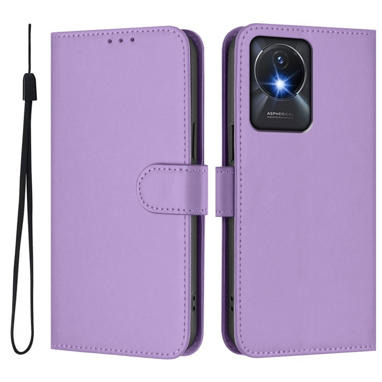 For vivo Y02A 4G / Y02 4G / Y11 2023 Skin Feel Solid Color Leather Phone Case with Lanyard