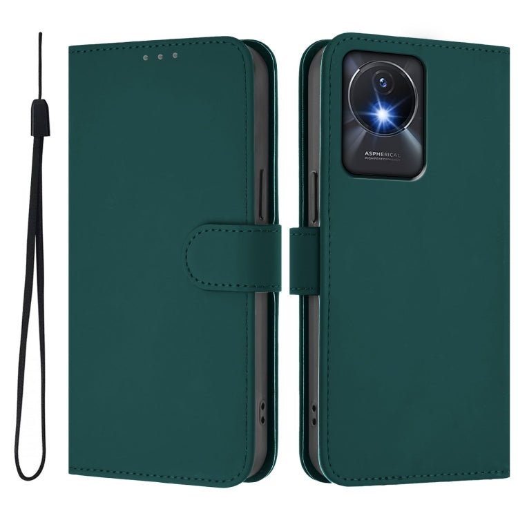 For vivo Y02A 4G / Y02 4G / Y11 2023 Skin Feel Solid Color Leather Phone Case with Lanyard