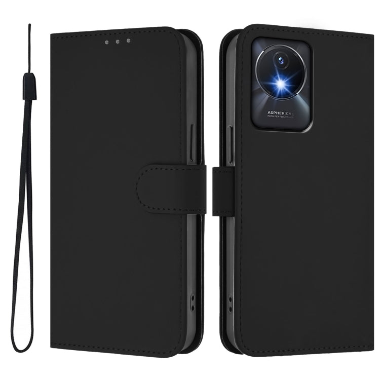 For vivo Y02A 4G / Y02 4G / Y11 2023 Skin Feel Solid Color Leather Phone Case with Lanyard