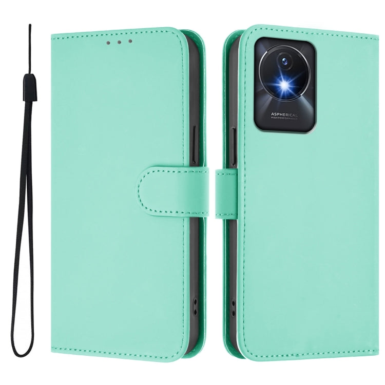 For vivo Y02A 4G / Y02 4G / Y11 2023 Skin Feel Solid Color Leather Phone Case with Lanyard