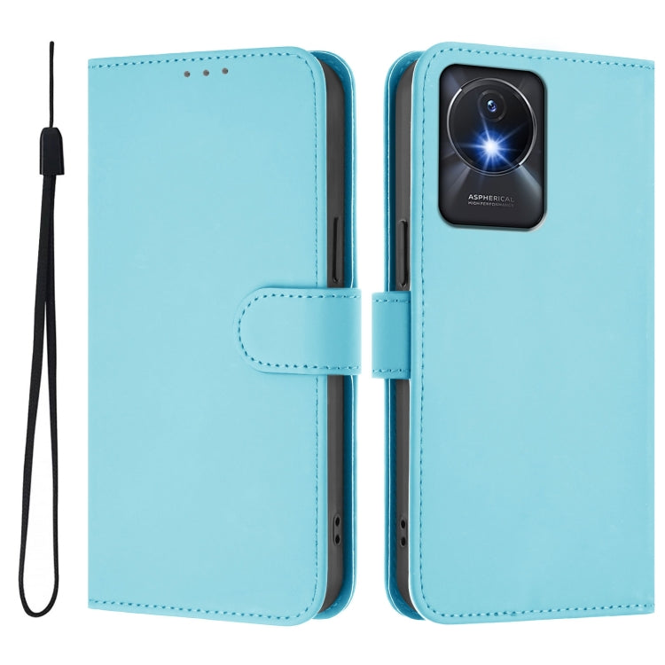For vivo Y02A 4G / Y02 4G / Y11 2023 Skin Feel Solid Color Leather Phone Case with Lanyard