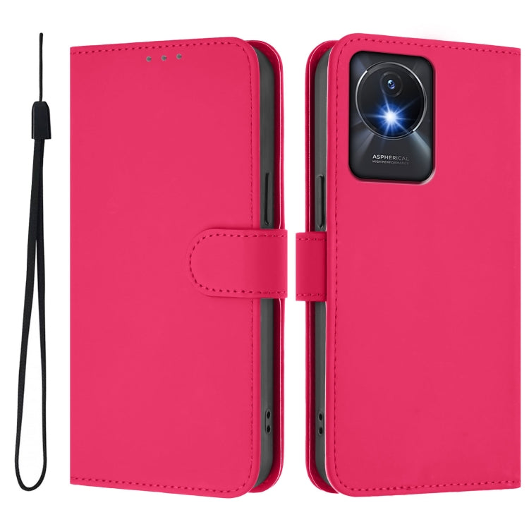 For vivo Y02A 4G / Y02 4G / Y11 2023 Skin Feel Solid Color Leather Phone Case with Lanyard