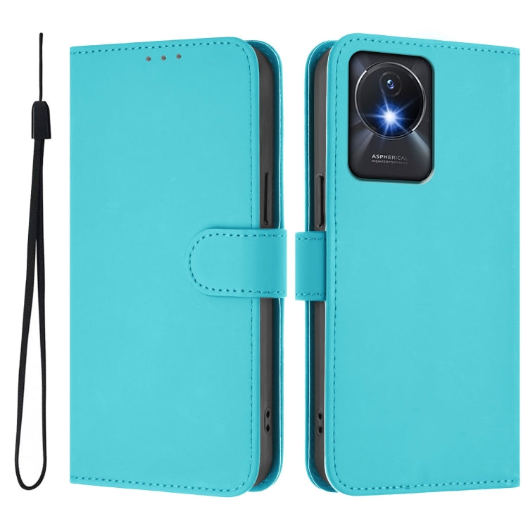 For vivo Y02A 4G / Y02 4G / Y11 2023 Skin Feel Solid Color Leather Phone Case with Lanyard