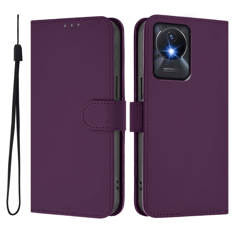 For vivo Y02A 4G / Y02 4G / Y11 2023 Skin Feel Solid Color Leather Phone Case with Lanyard