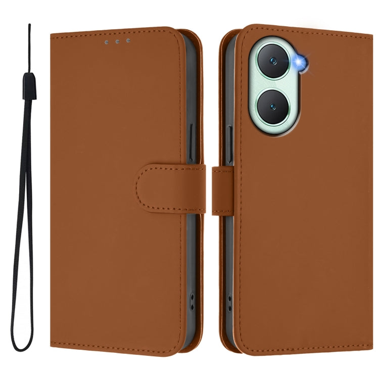 For vivo Y03 4G Global / Y18 4G Skin Feel Solid Color Leather Phone Case with Lanyard