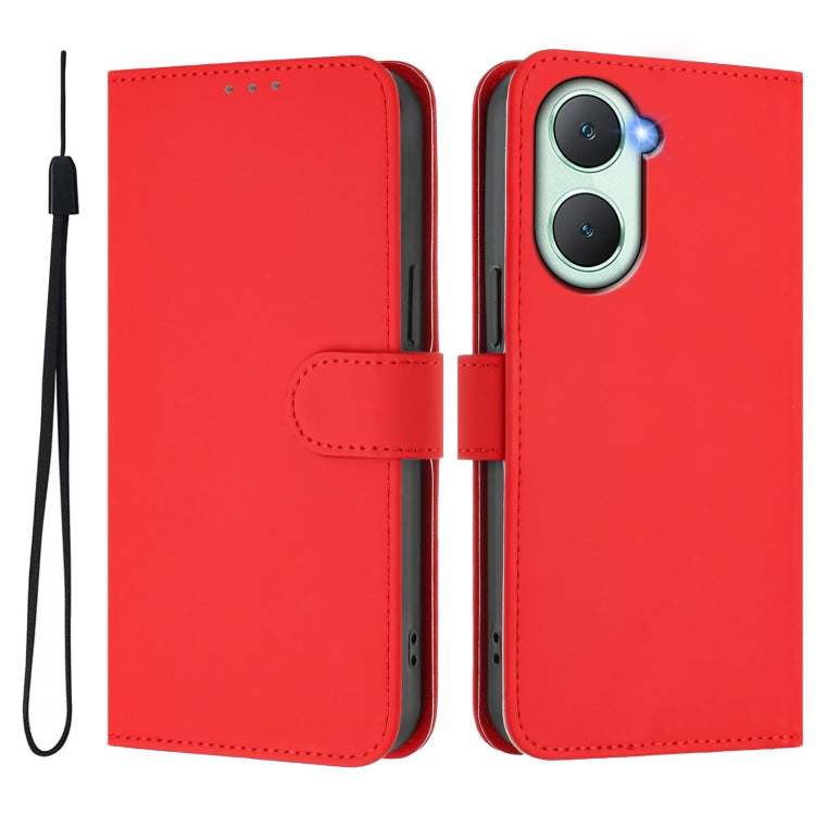 For vivo Y03 4G Global / Y18 4G Skin Feel Solid Color Leather Phone Case with Lanyard