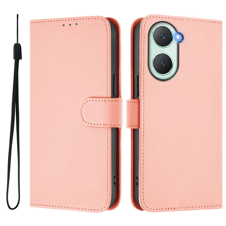 For vivo Y03 4G Global / Y18 4G Skin Feel Solid Color Leather Phone Case with Lanyard