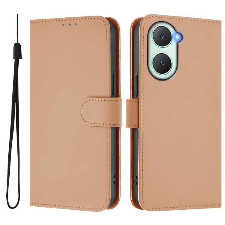 For vivo Y03 4G Global / Y18 4G Skin Feel Solid Color Leather Phone Case with Lanyard