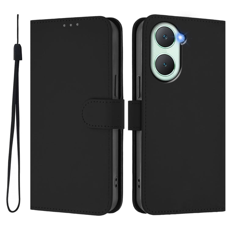 For vivo Y03 4G Global / Y18 4G Skin Feel Solid Color Leather Phone Case with Lanyard