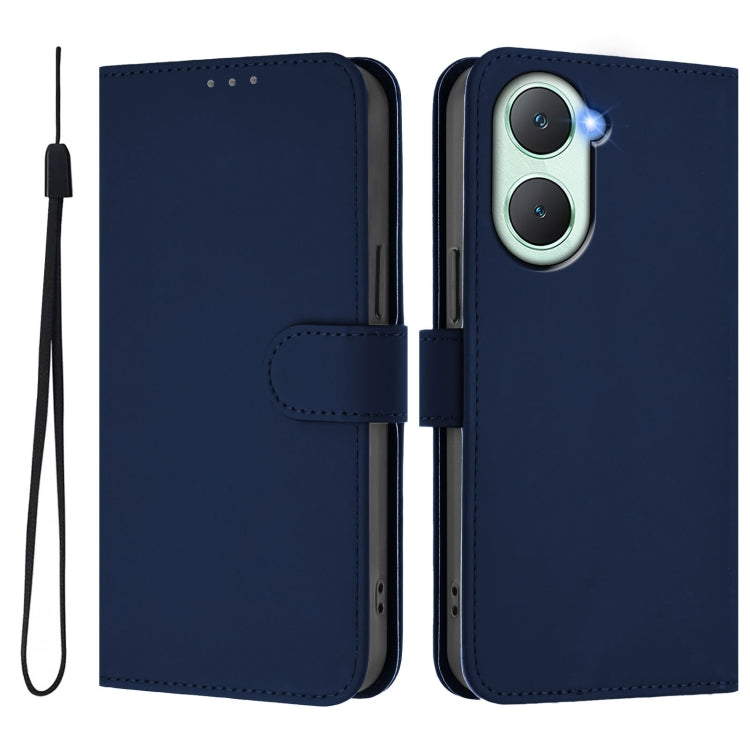 For vivo Y03 4G Global / Y18 4G Skin Feel Solid Color Leather Phone Case with Lanyard