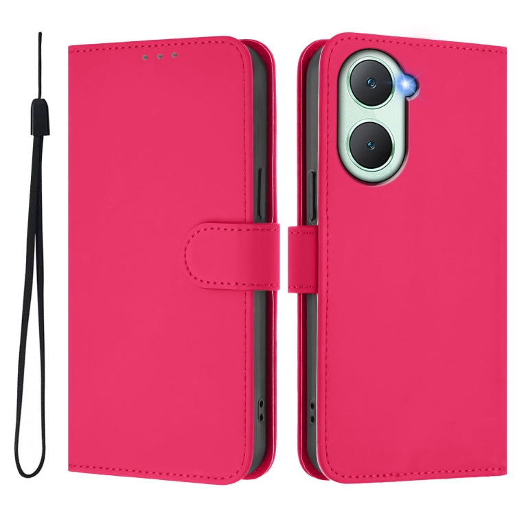 For vivo Y03 4G Global / Y18 4G Skin Feel Solid Color Leather Phone Case with Lanyard