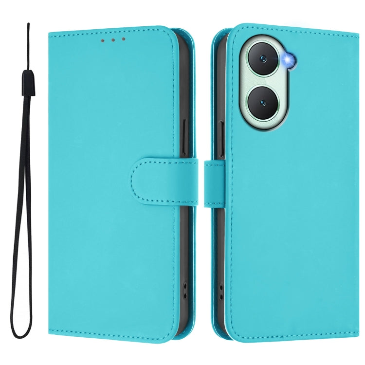 For vivo Y03 4G Global / Y18 4G Skin Feel Solid Color Leather Phone Case with Lanyard