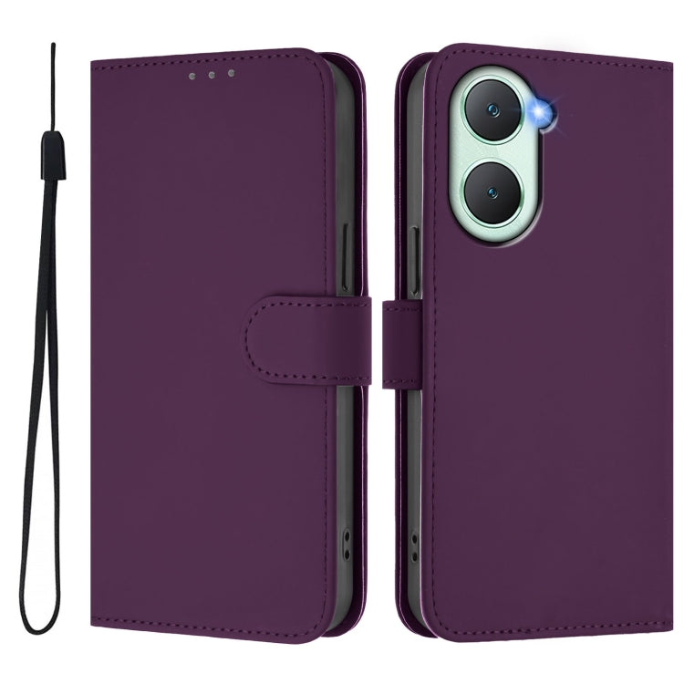 For vivo Y03 4G Global / Y18 4G Skin Feel Solid Color Leather Phone Case with Lanyard