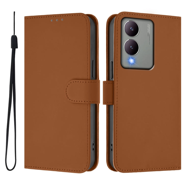 For vivo Y17S 4G Global Skin Feel Solid Color Leather Phone Case with Lanyard