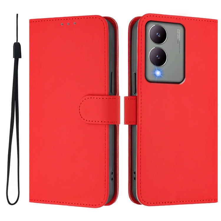 For vivo Y17S 4G Global Skin Feel Solid Color Leather Phone Case with Lanyard