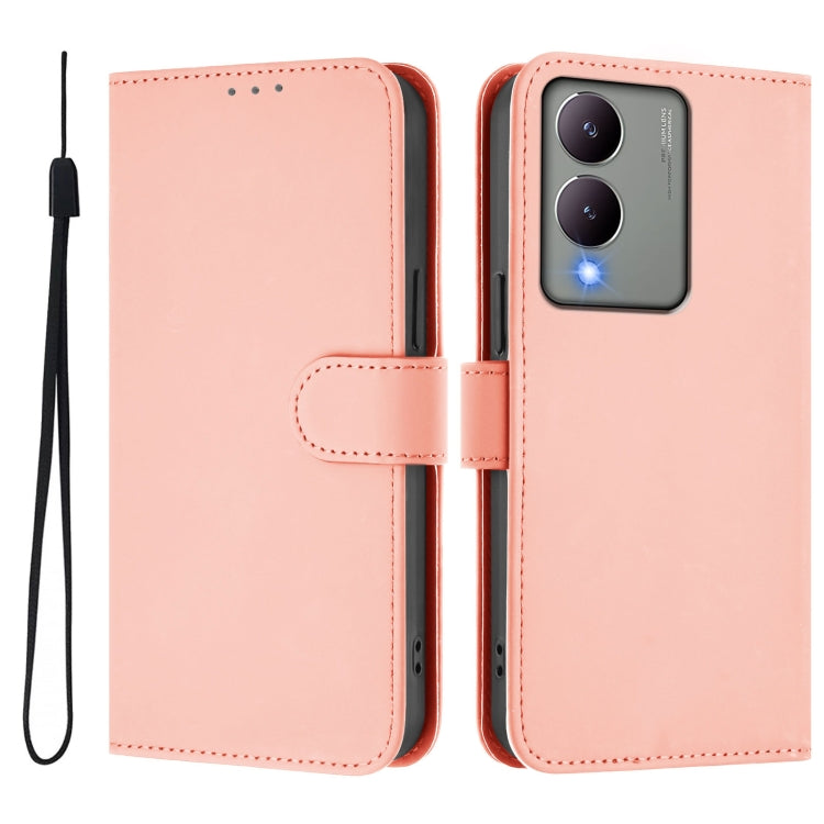 For vivo Y17S 4G Global Skin Feel Solid Color Leather Phone Case with Lanyard
