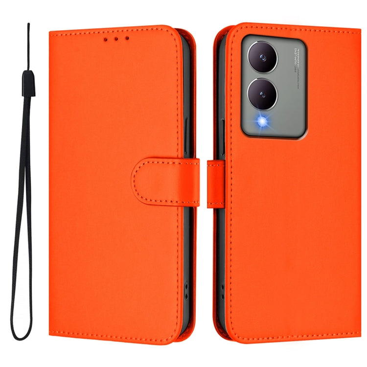 For vivo Y17S 4G Global Skin Feel Solid Color Leather Phone Case with Lanyard