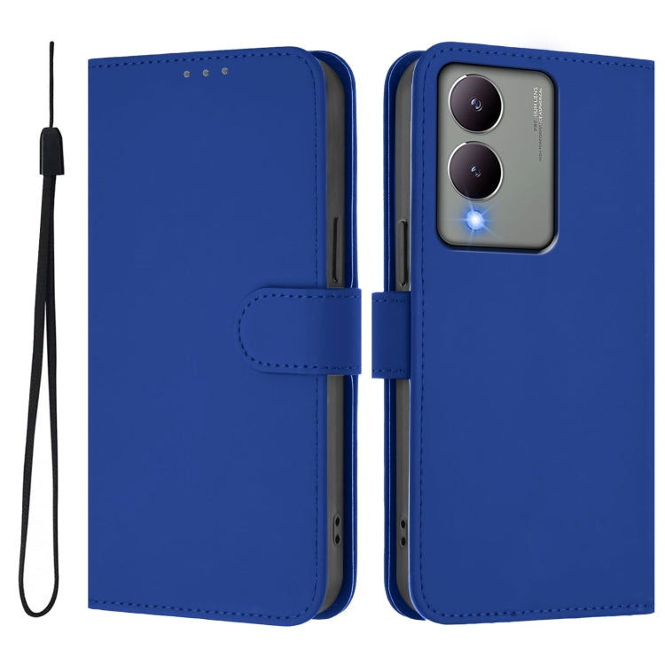For vivo Y17S 4G Global Skin Feel Solid Color Leather Phone Case with Lanyard