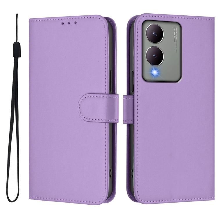 For vivo Y17S 4G Global Skin Feel Solid Color Leather Phone Case with Lanyard