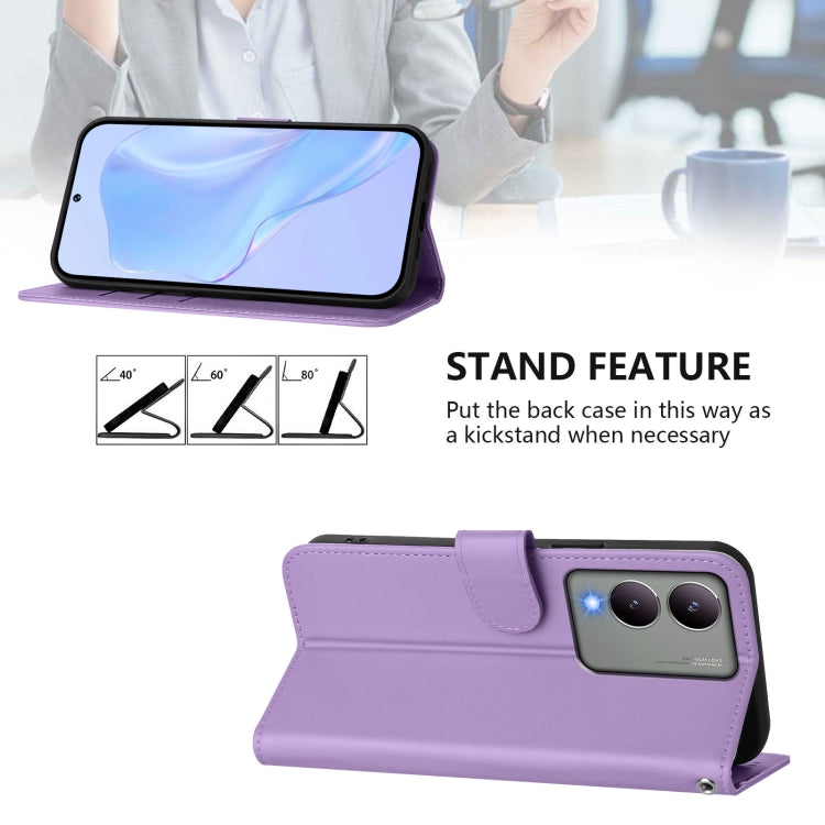 For vivo Y17S 4G Global Skin Feel Solid Color Leather Phone Case with Lanyard