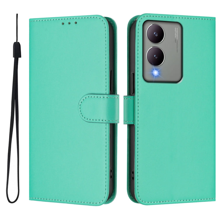 For vivo Y17S 4G Global Skin Feel Solid Color Leather Phone Case with Lanyard