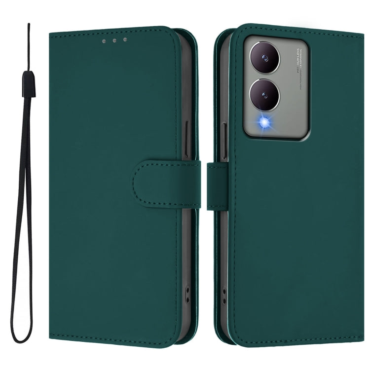 For vivo Y17S 4G Global Skin Feel Solid Color Leather Phone Case with Lanyard