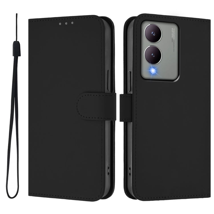 For vivo Y17S 4G Global Skin Feel Solid Color Leather Phone Case with Lanyard