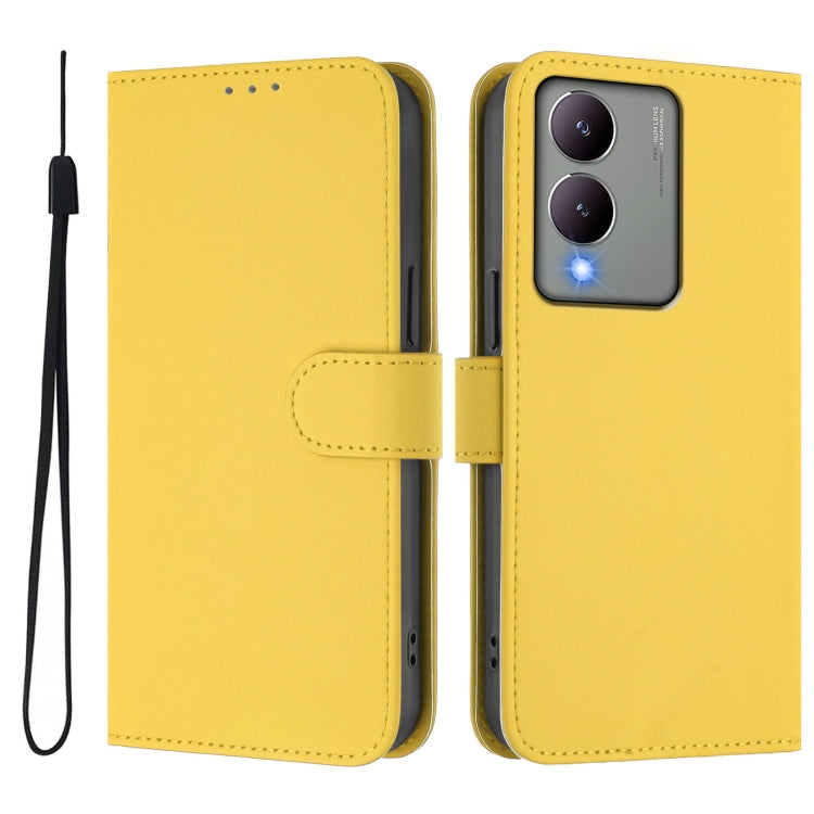 For vivo Y17S 4G Global Skin Feel Solid Color Leather Phone Case with Lanyard