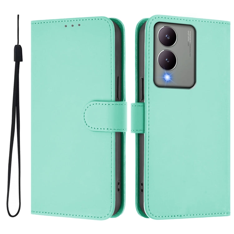 For vivo Y17S 4G Global Skin Feel Solid Color Leather Phone Case with Lanyard