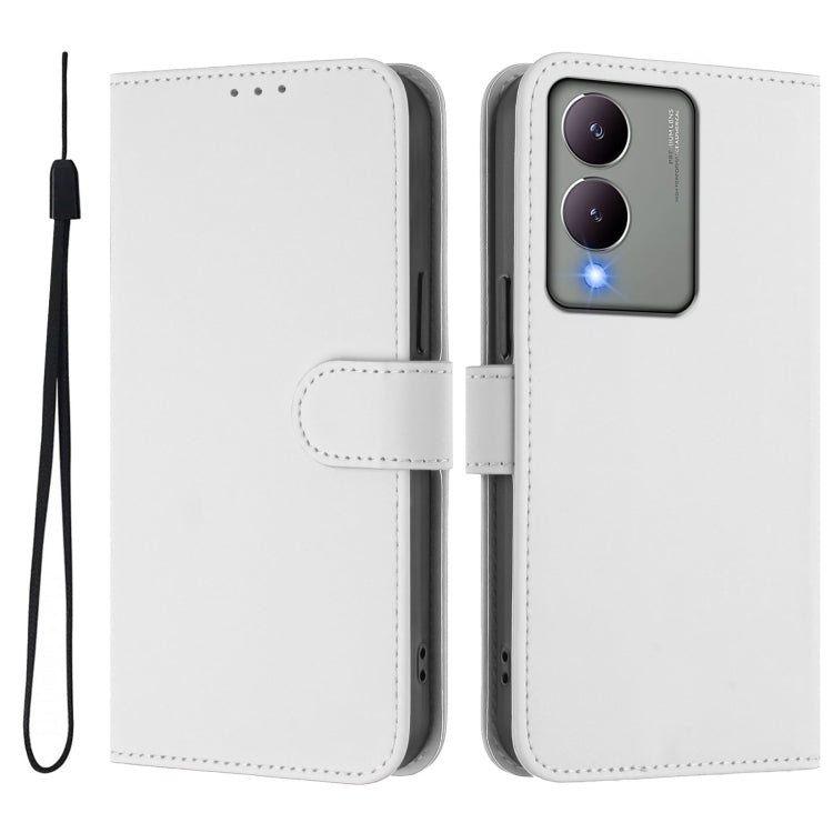 For vivo Y17S 4G Global Skin Feel Solid Color Leather Phone Case with Lanyard