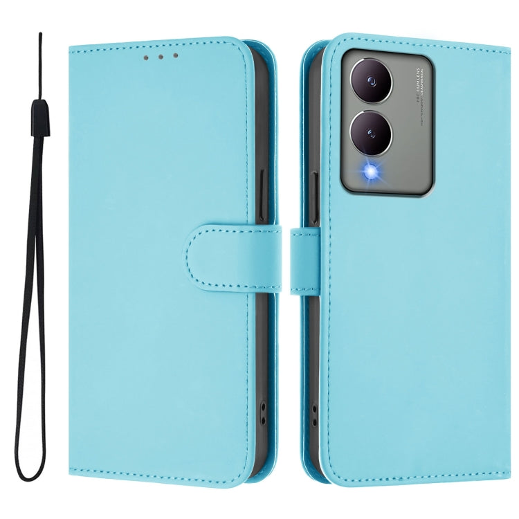 For vivo Y17S 4G Global Skin Feel Solid Color Leather Phone Case with Lanyard